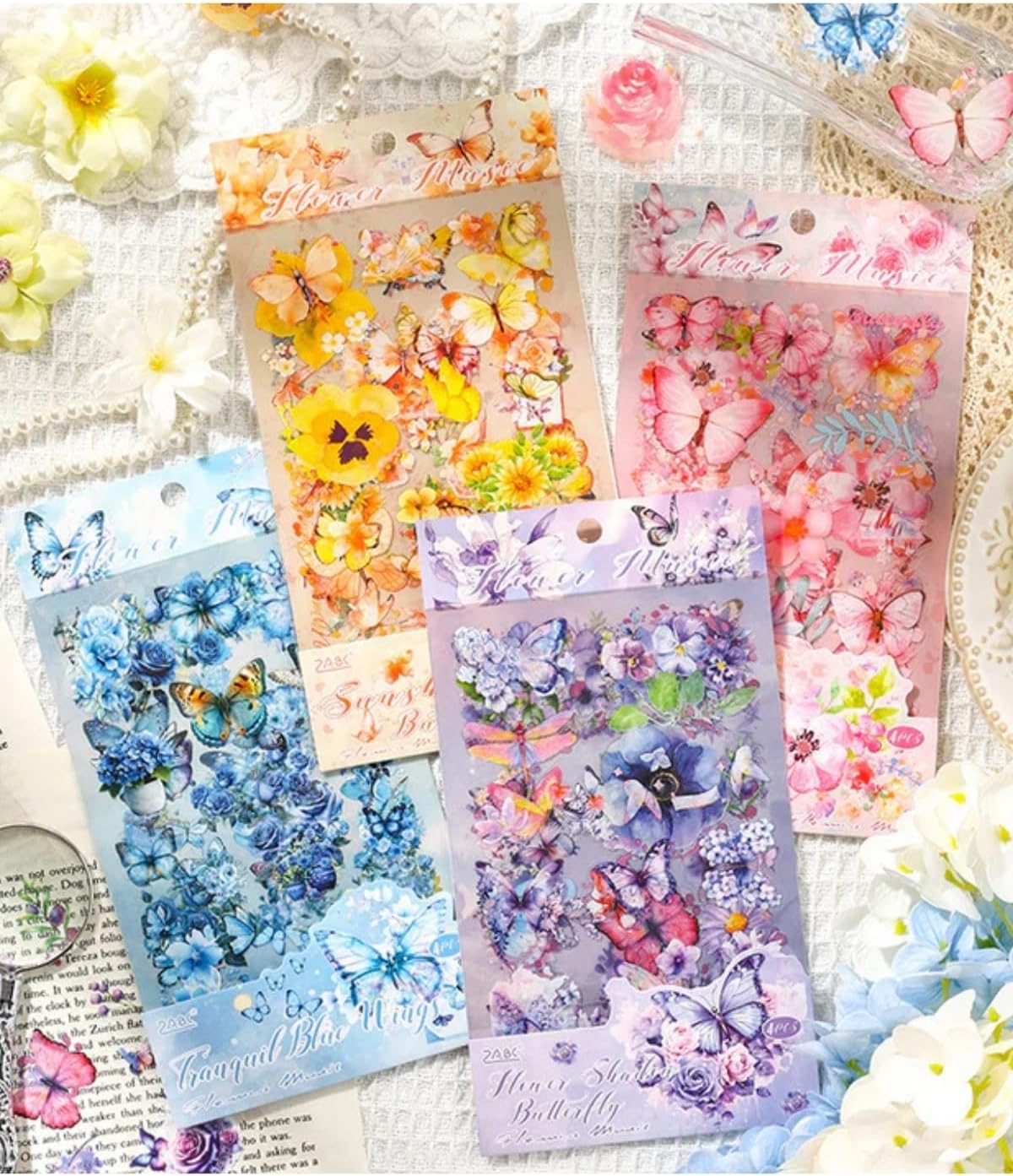 Kolbi Craft 4 Sayfa 70 Adet Şeffaf Sarı Kelebek Çiçek Sticker Bullet Journal Scrapbook Laptop Ajanda Planlayıcı