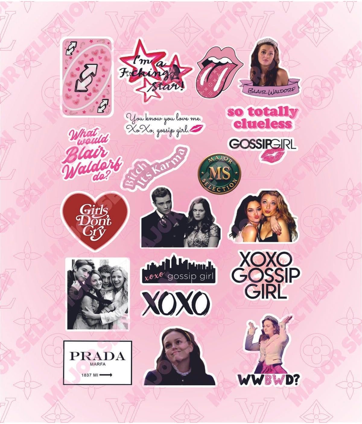 Gossip Girl Xoxo Pink Pembe Temalı Laptop Tablet Telefon Ajanda Motor Araba Sticker Seti