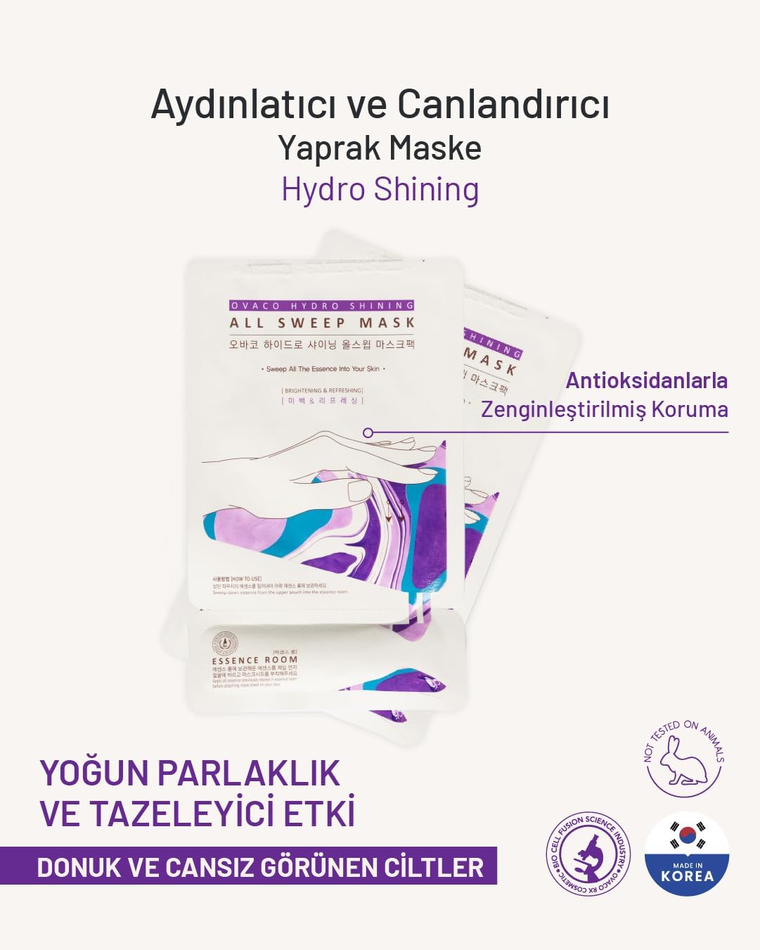 Aydınlatan ve Canlandıran Yaprak Yüz Maskesi, Niacinamide ve Meyve Özleri ile Hydro Shining Etkisi, Nemlendirme ve Parlaklık Sağlayan Cilt Bakım Maskesi