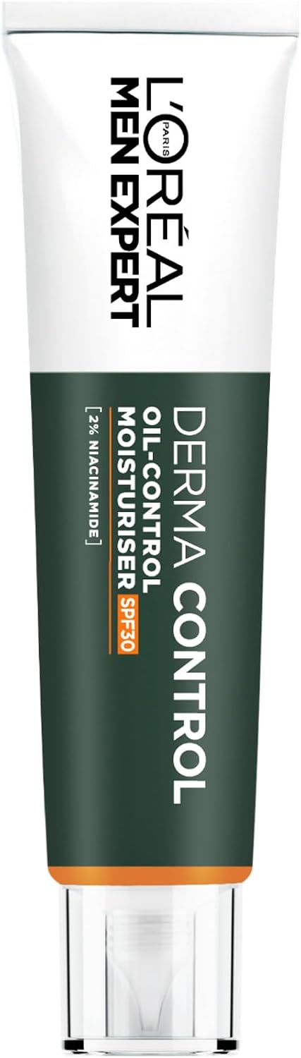 L'Oréal Men Expert Derma Control Yağ Kontrolü Nemlendirici SPF30, Günlük Nemlendirme ve UV Koruması, Hızlı Emilim, Yağlı Bölgeleri Dengeler, Kusurları Azaltır, 40 ml