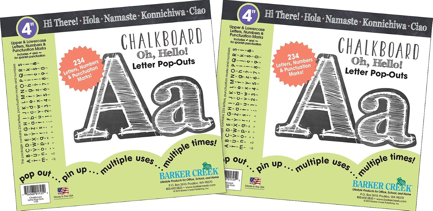 4" Mektup Pop-Outs 2'li Paket, Kara Tahta, Bülten Panolarınızı Bu Renkli Harflerle Cazdırın, 468 Üst ve Küçük Harf, Sayılar ve Noktalama İşaretleri, 4" (3646)