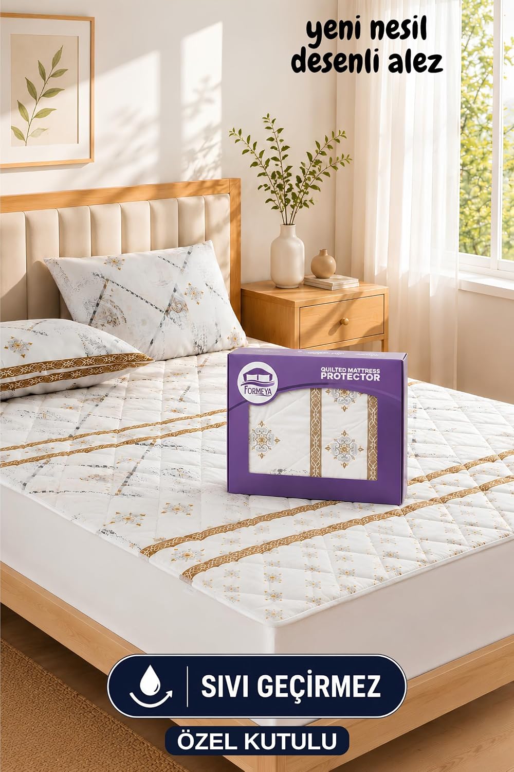 Veluna Desenli Sıvı Geçirmez Kapitone Fitted Alez ve Yastık Kılıfı Seti Özel Kutulu Gönderim (100 x 200)