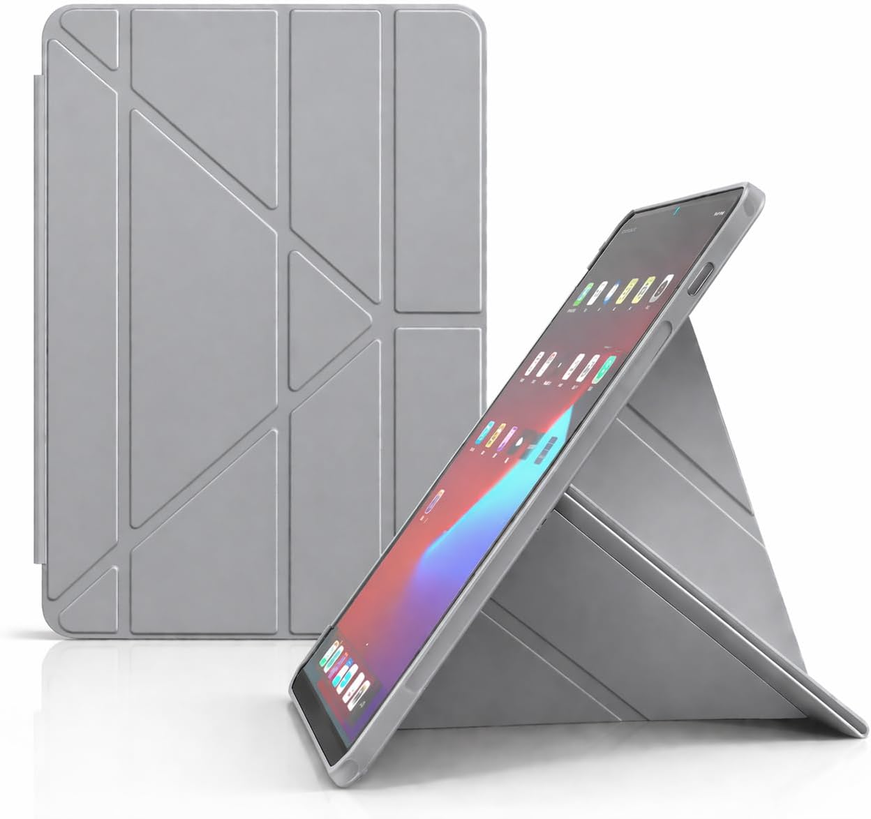 Redmi Pad Se 11 ile uyumlu Kılıfı Kalem Koyma Bölmeli, Standlı, Uyku Modlu, Şeffaf Arka Yüzeyli, Silikon ve Suni Deri Tasarımlı Ergonomik Akıllı Kılıf Gri