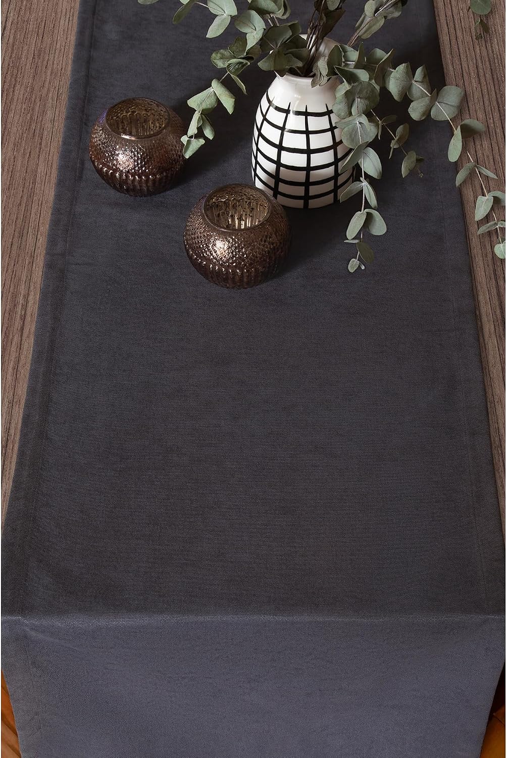 Fabric Design Kadife Dokulu Modern Antrasit Runner