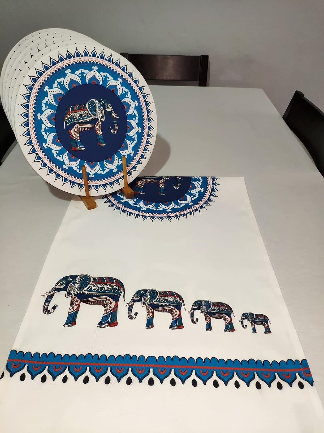 Etnik Fil Desenli Runner, 6'lı Supla Set