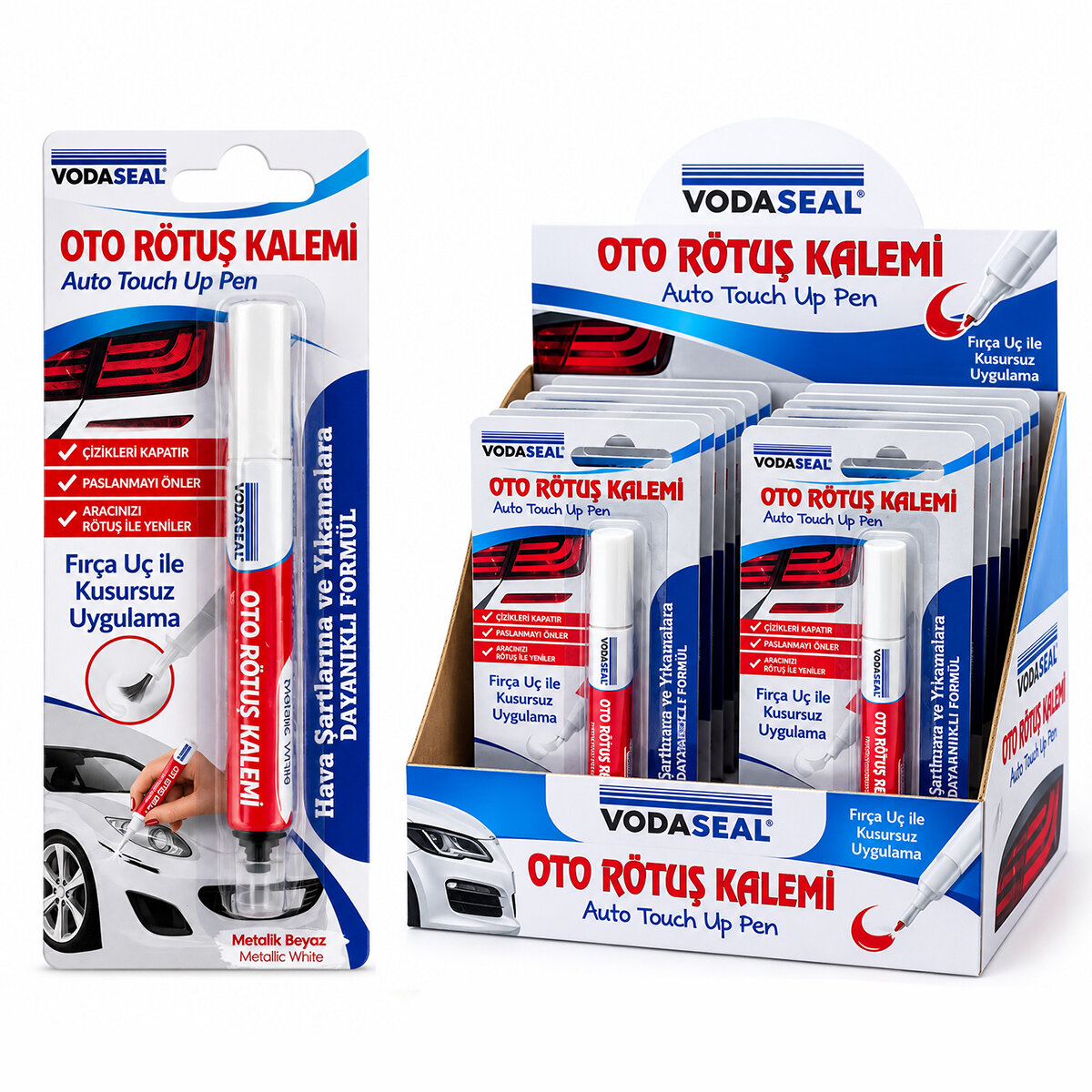 12 Adet Metalik Beyaz Oto Rötuş Kalem Fırça Uç 5ML