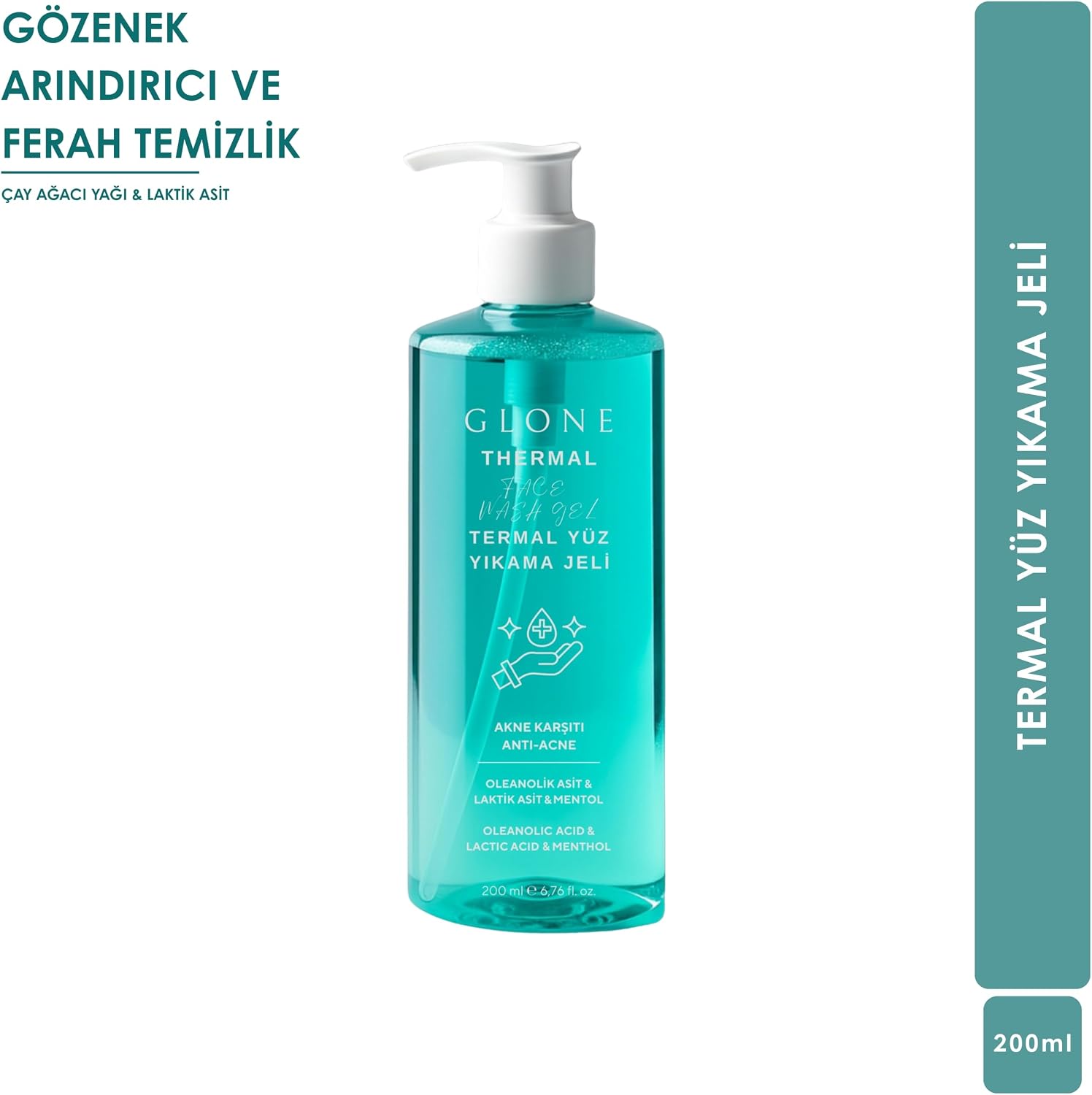 Termal Yüz Temizleme Jeli, 200ml - Sebum Dengeleyici ve Gözenek Arındırıcı, Çay Ağacı & Mentol Ferahlığı, Günlük Yüz Yıkama Jeli