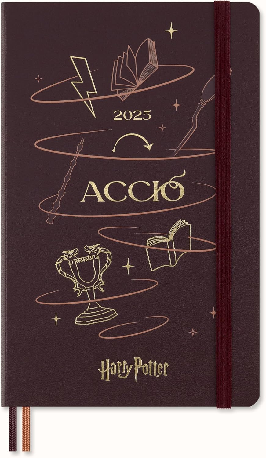 Daily Planner Wizarding World Harry Potter Spells koleksiyonu Accio, 12 aylık çizgili günlük planlayıcı, fosforlu sabit kapak, büyük format 13 x 21 cm