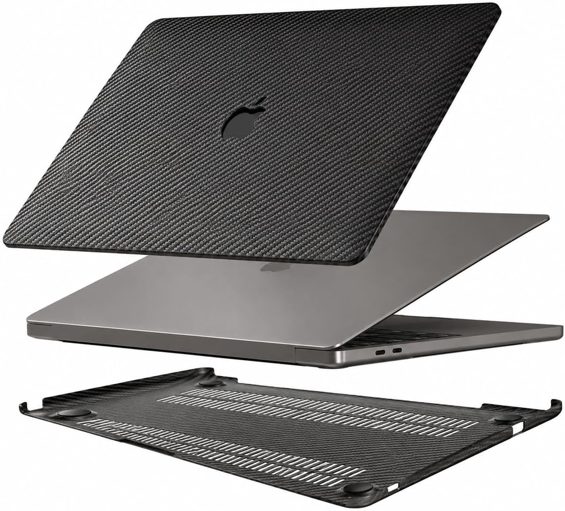 MacBook Air 13.3 Kılıf A1932 A2179 A2337 M1 Uyumlu Karbon Fiber Dokulu Sert Kapak Mat Siyah İnce Koruma Çizilmeye Dayanıklı Hard Case
