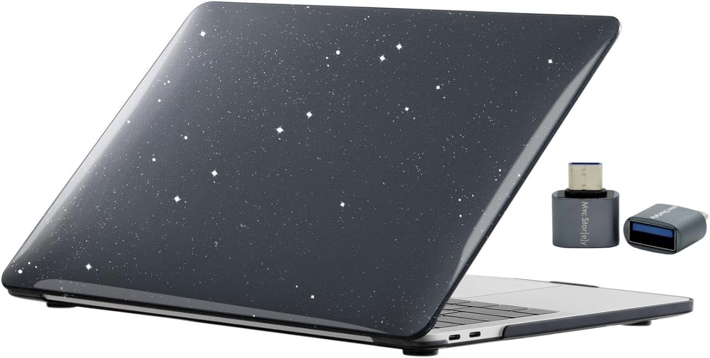 MacBook Air M1 Kılıfı 13.3 İnç A2337 A2179 A1932 Uyumlu Şeffaf Simli Kristal Parlak Sert Kapak Hard Case Koruyucu Kılıf Çizilme Önleyici Laptop Kılıfı Siyah