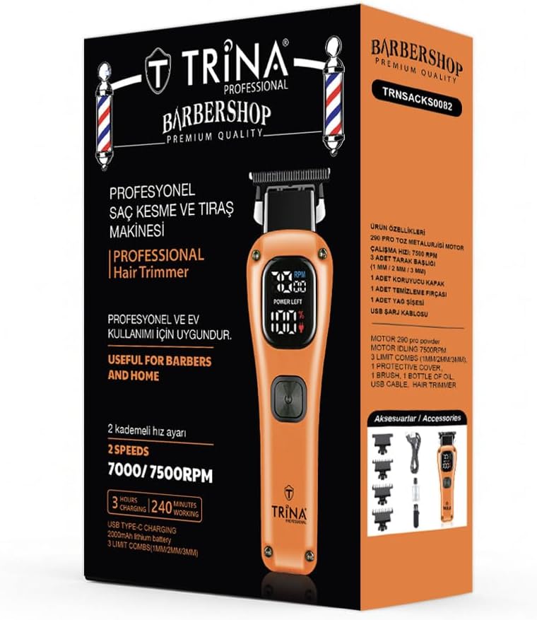 Trina Professional Saç Kesme ve Tıraş Makinesi Turuncu