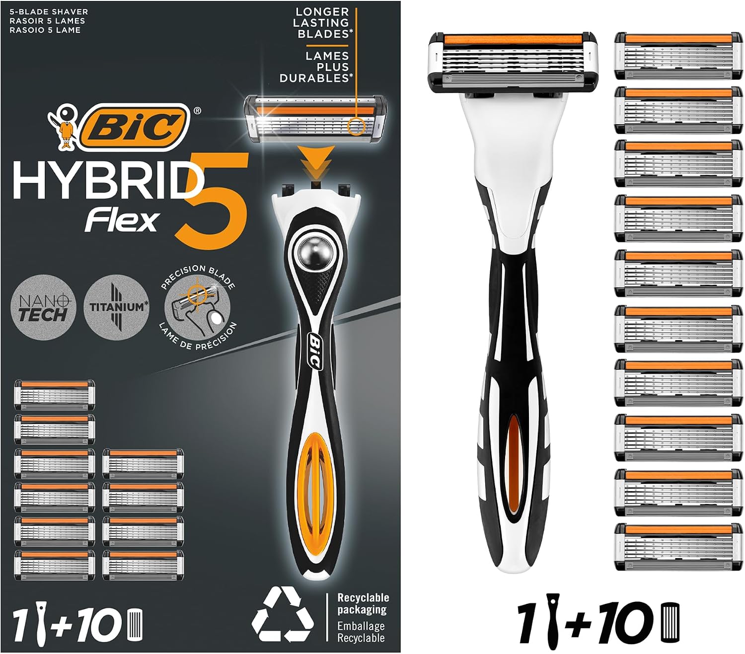 Flex 5 Hybrid Tıraş Bıçağı Seti 1 Gövde + 10 Yedek Başlık 5 Bıçaklı Erkek Tıraş Bıçağı