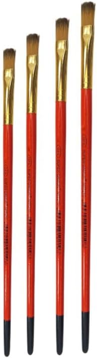 Süper 4'lü Sentetik Yağlı ve Akrilik Boya Fırça Seti, 4 Parça, 2.5mm Fırça Genişliği, 15cm Sap Uzunluğu, Standart Boy, No: 2-4-6-8