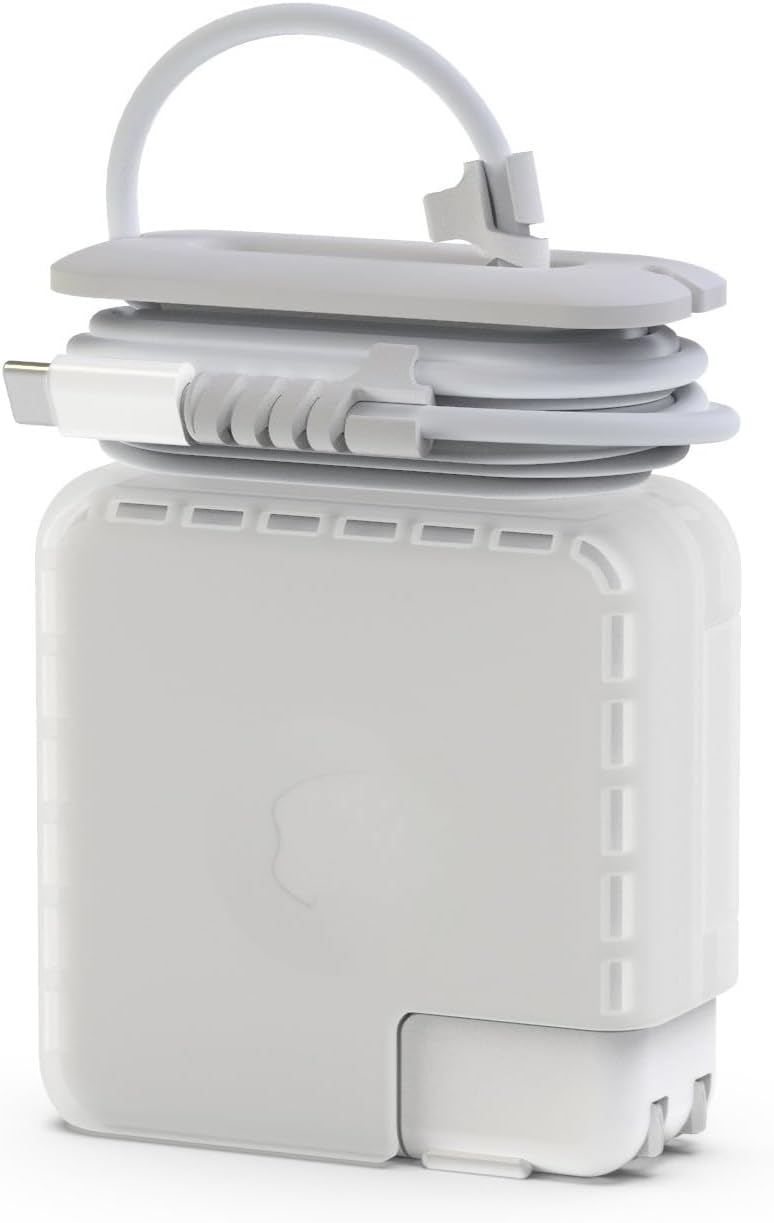 MacBook Şarj Aleti Kılıfı PVC Sert Kapak + Kablo Düzenleyici | 60W MagSafe 1-2 A1344/A1435, 61W A1718/A1947, 67W A2518 USB-C Uyumlu | Adaptör Koruyucu Şeffaf