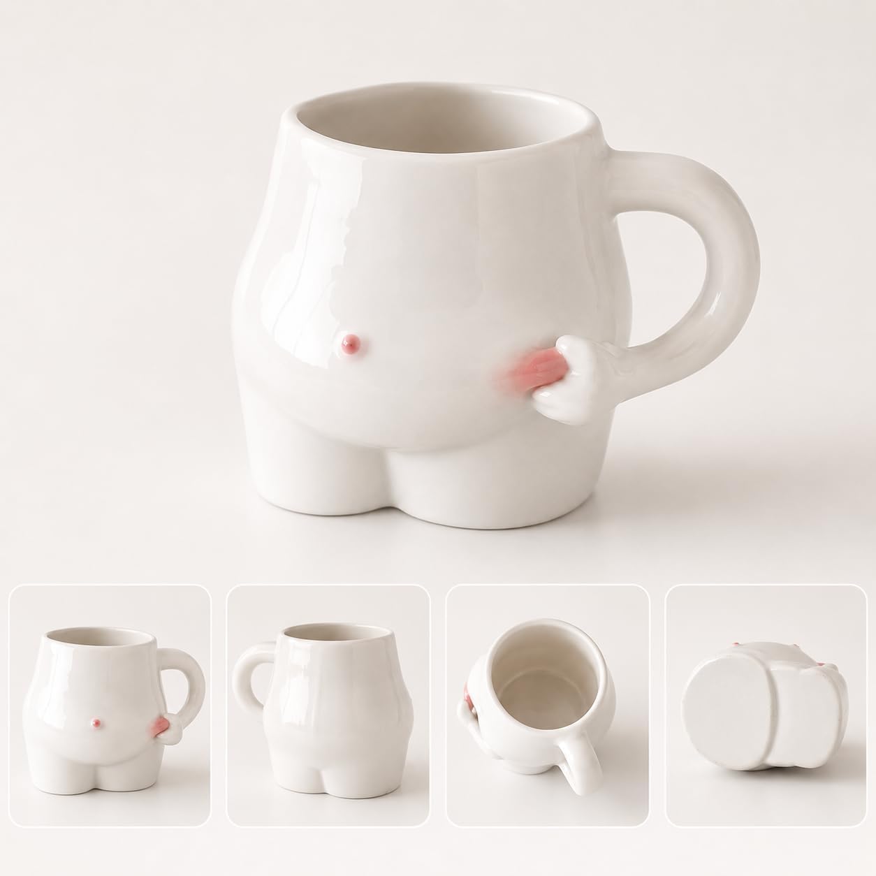 El Yapımı Seramik Göbekli Şişman Obez Tasarım El Yapımı Mug Kupa Fincan Tasarım Mug Kupa (2, Büyük)
