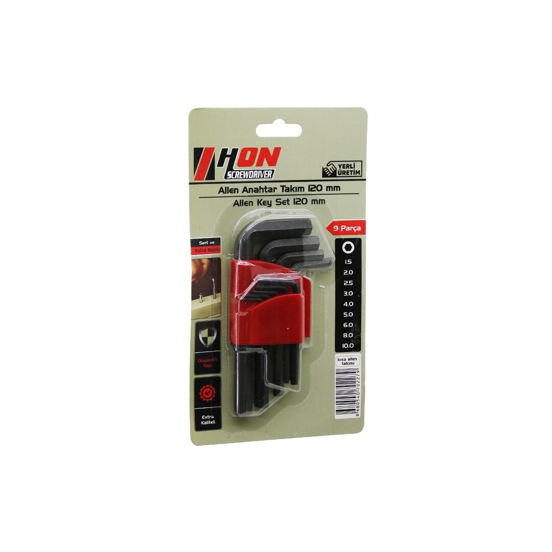 9PCS Siyah Kısa - Düz 120MM Alyan Allen Anahtar Takımı BRKT-702279