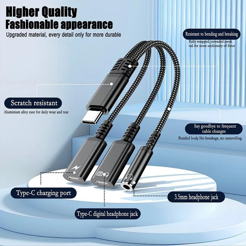 STORE Type-C 3 in 1 ses adaptör kablosu 60W hızlı şarj tipi C erkek çift tip C 3.5MM kadın dönüştürücü kablosu kulaklık jakı Dongle kablosu