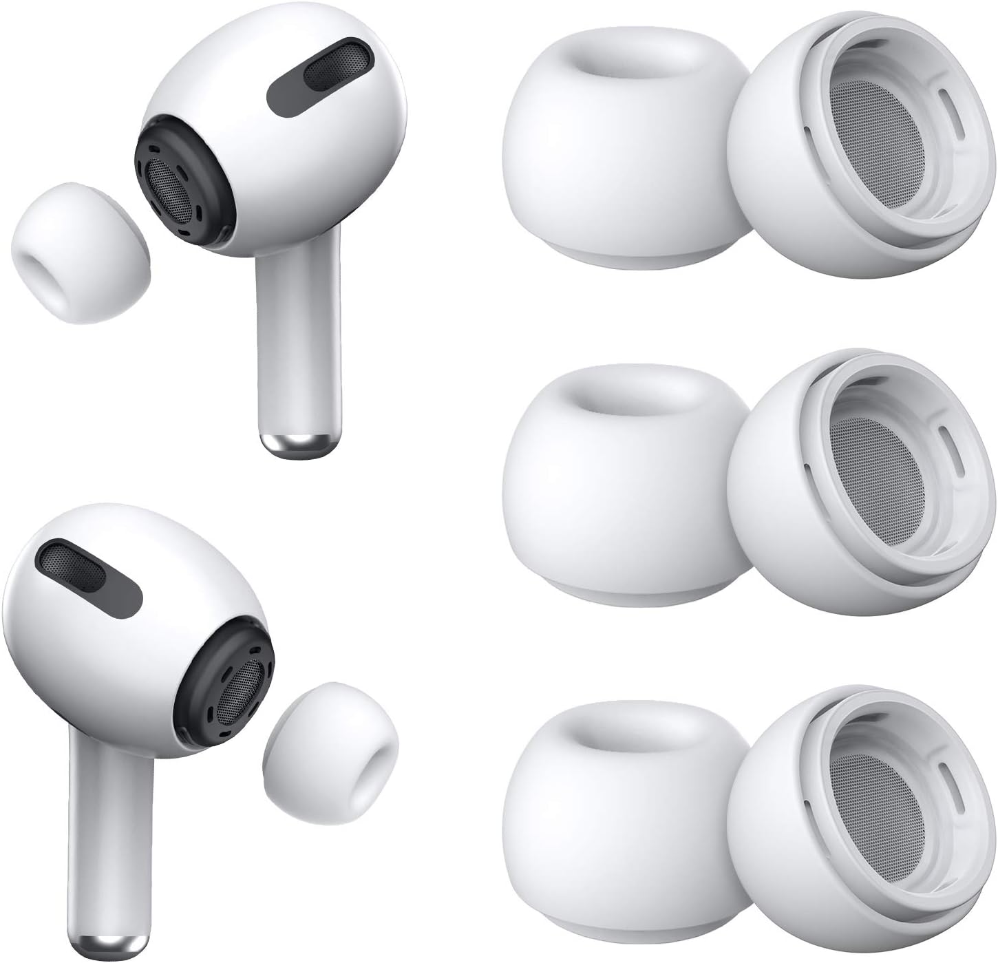 [3 Çift] Yedek Kulaklık Uçları - AirPods Pro 1. ve 2. Nesil İle Uyumlu, Gürültü Azaltma Delikli, AirPods Pro İçin Silikon Kulaklık Uçları, Taşınabilir Saklama Kutusu ve Şarj Kasesine Uygun (Küçük)