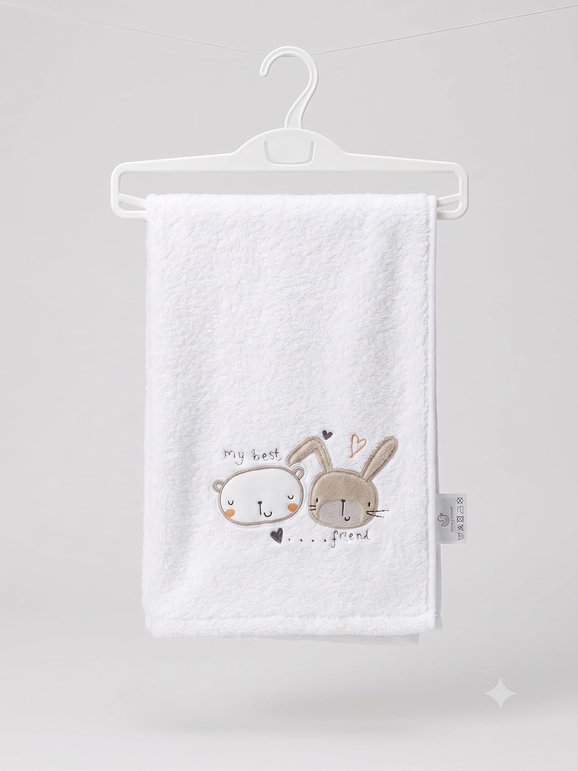%100 Pamuklu, Nakışlı, Hipoalerjenik Bebek Çocuk banyo havlusu- Yumuşak Doku, Beyaz, 85x115cm (Sevimli dostlar)