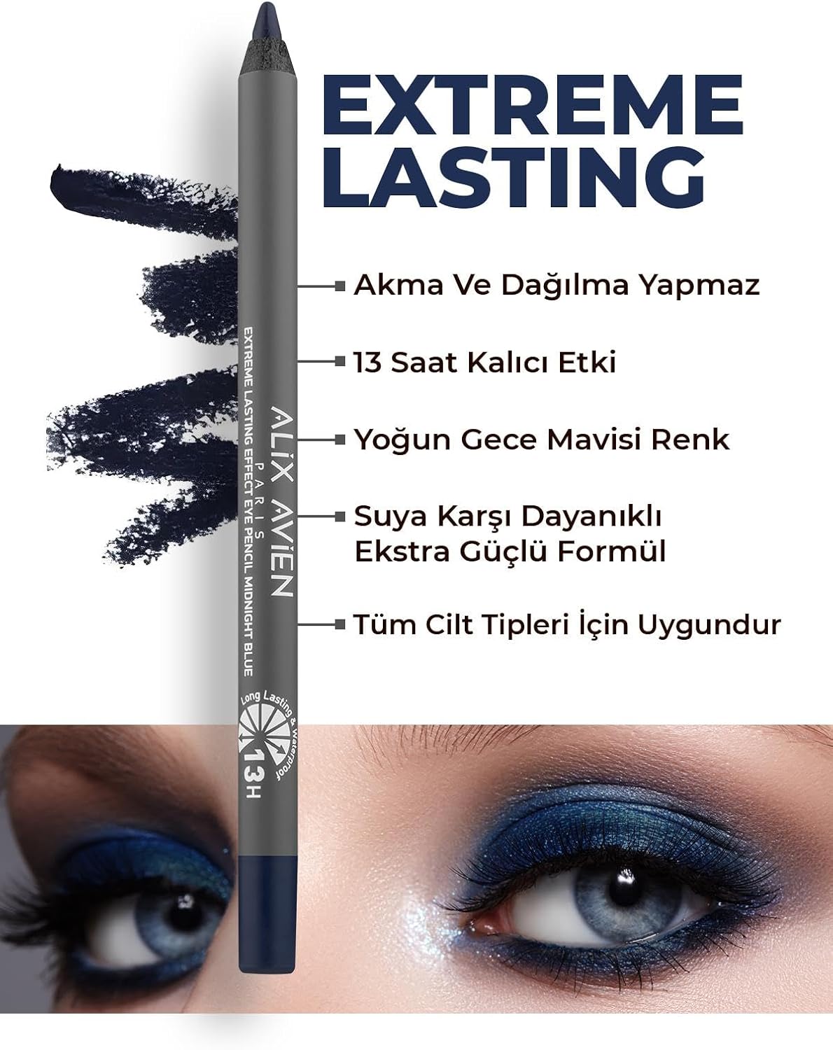Suya Dayanıklı Gece Mavisi Göz Kalemi - 13 Saat Kalıcı Etki - Extreme Lasting Effect Eye Pencil