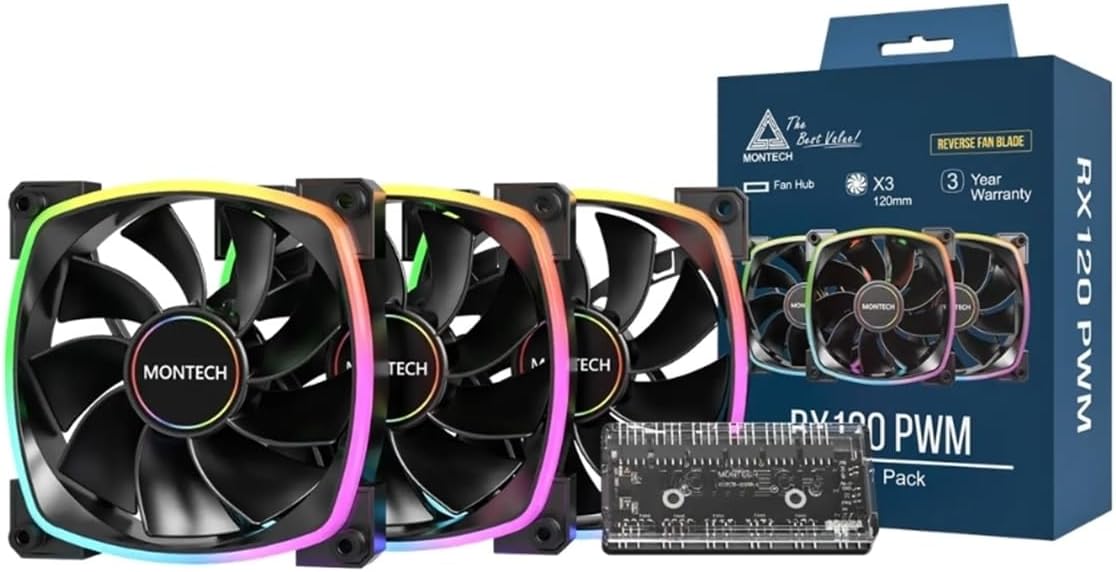 RX120 PWM Siyah Reverse Fan Blade 3'lü Paket + Hub Controller ARGB