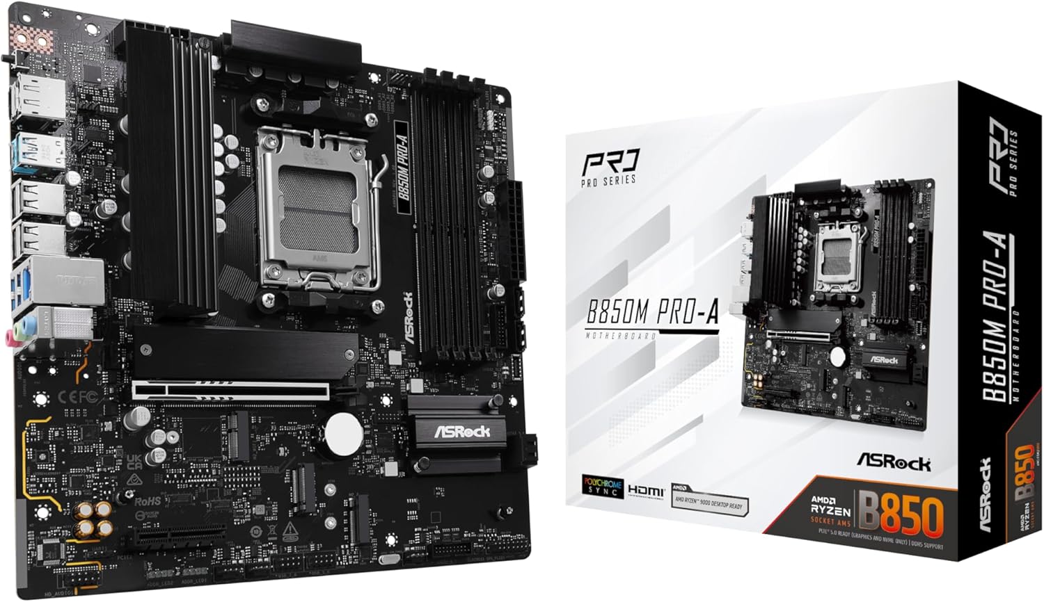 B850M Pro-A mATX Anakart, AMD AM5 Ryzen 9000 & 8000, DDR5, 3x M.2 SSD, 4k 120Hz, AMD Expo