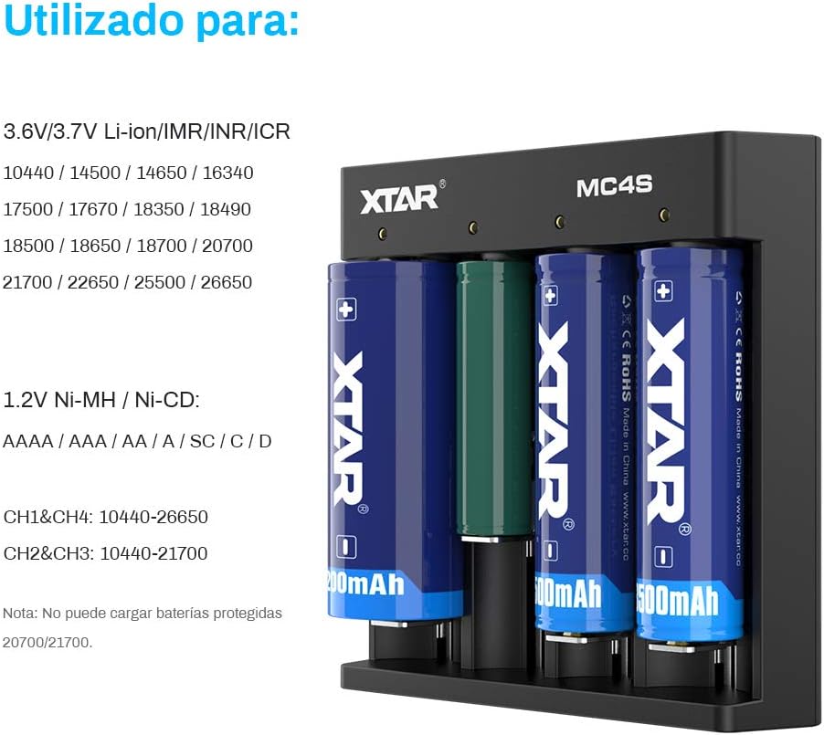 18650 Akıllı Şarj Cihazı XTAT MC4S USB C 16340 Lityum İyon Bataryalar ve NI-CD için Aynı Zamanda 18650 Bataryalar için