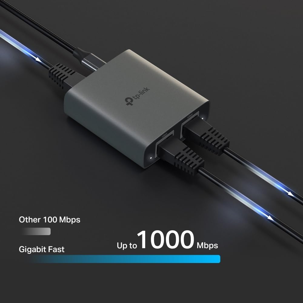 EH210 Gigabit Ethernet Splitter 1 to 2, RJ45 LAN Çoğaltıcı 1000 Mbps, USB-C Güçlü, Dual Port Ethernet Bölücü, Tak Çalıştır Network Splitter