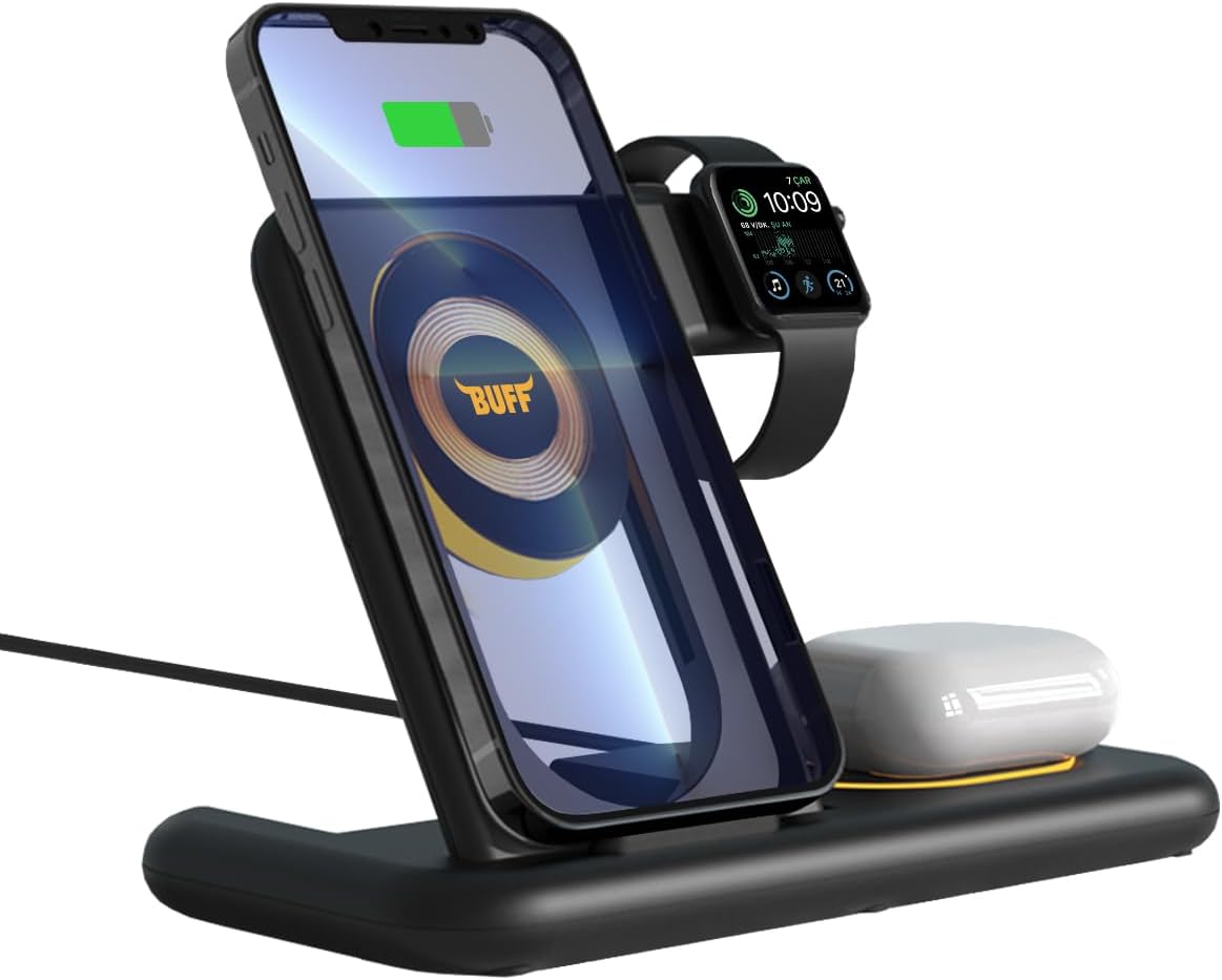 Buff BL40 5in1 Telefon Watch Kulaklık Tutucu Kablosuz Led Işıklı Hızlı Şarj Standı