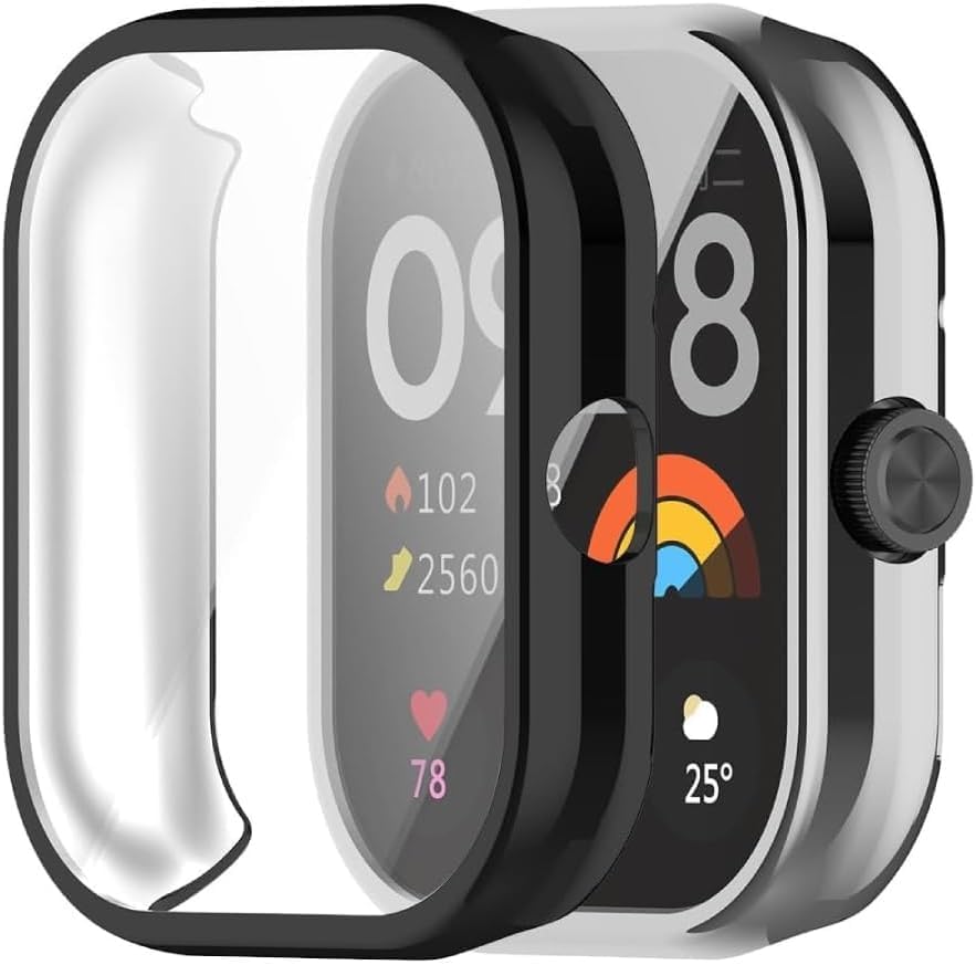 Xiaomi Redmi Watch 4 ile uyumlu Siyah Silikon Kasa Ekran Koruyucu 360 Tam Kapatan Çerceve PC Kasa Koruma Silikon Çerçeve (Black)