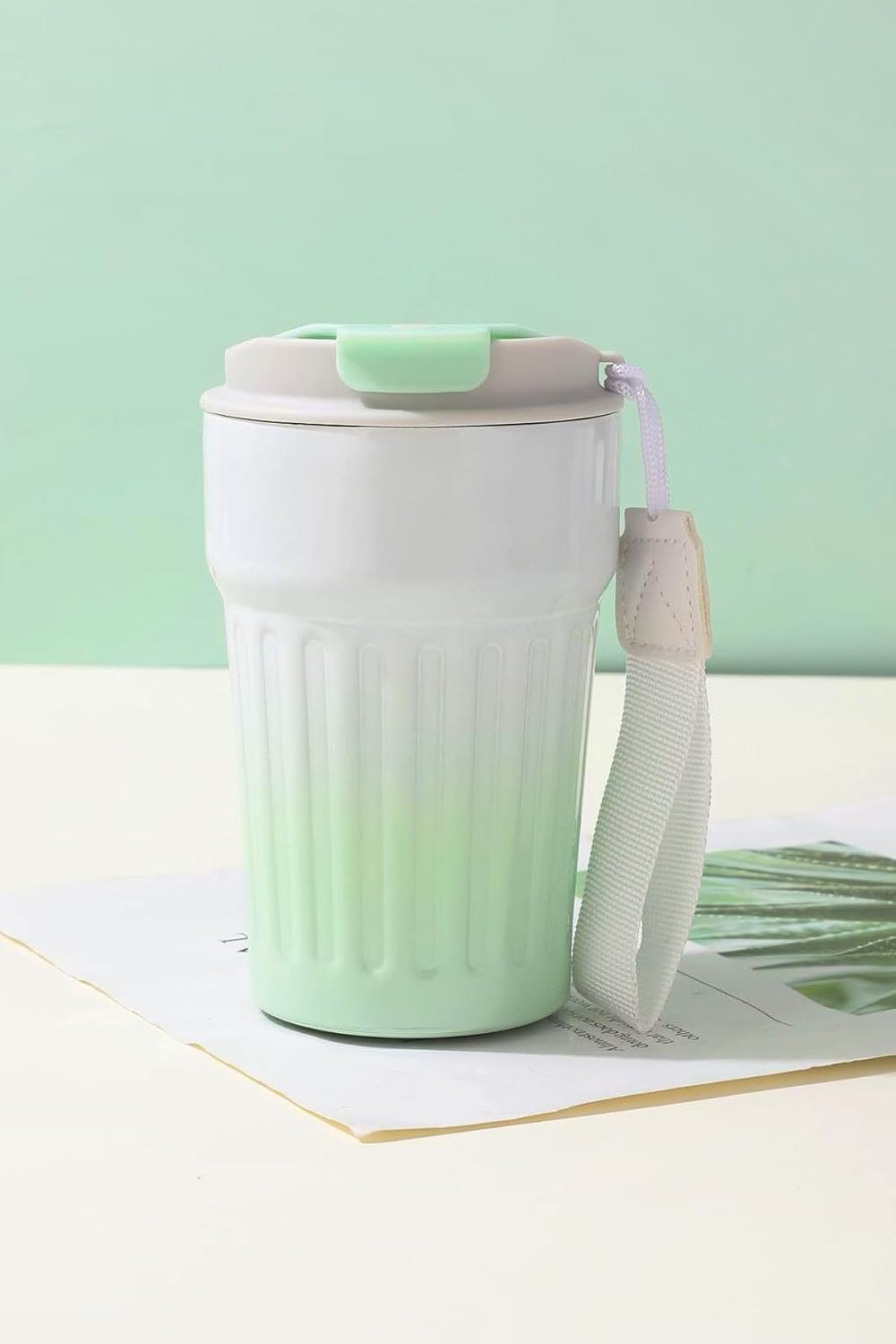 304 L Çelik 400 ml Yeşil Beyaz Degrade El Termos Mug cin918ys