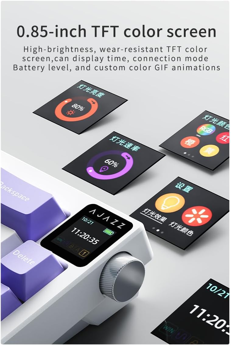 Ajazz AK650 Kablosuz Mekanik Klavye 3 Modlu TFT Ekranlı Hot-Swap-65 Tuşlu RGB Mor/Dream Switch