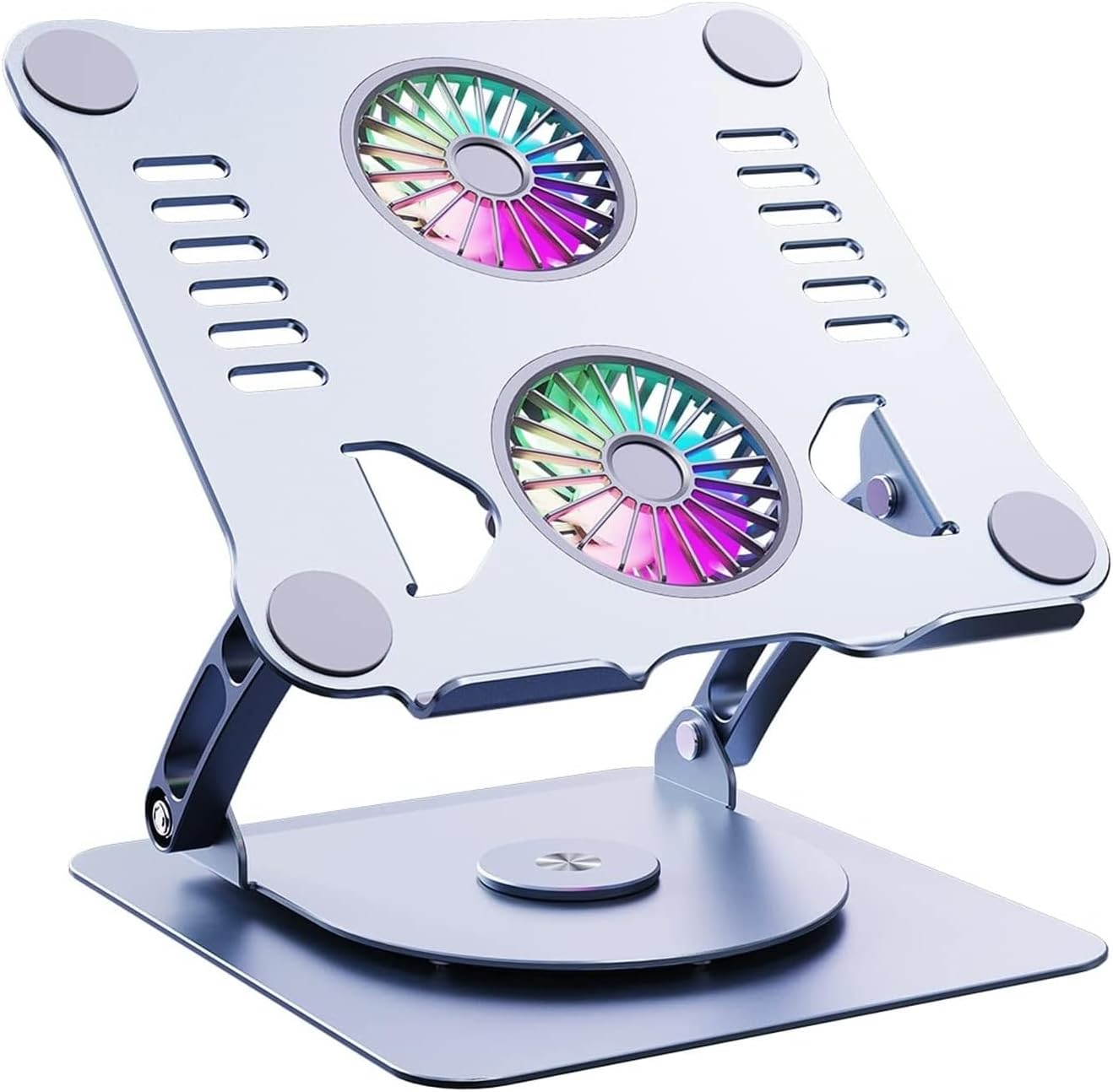 Metal Laptop Standı 360 Derece Dönebilir Rgb Çift Fanlı Premium Serisi Notebook Tutucu Alüminyum Macbook Yükseltici 11-17 İnç