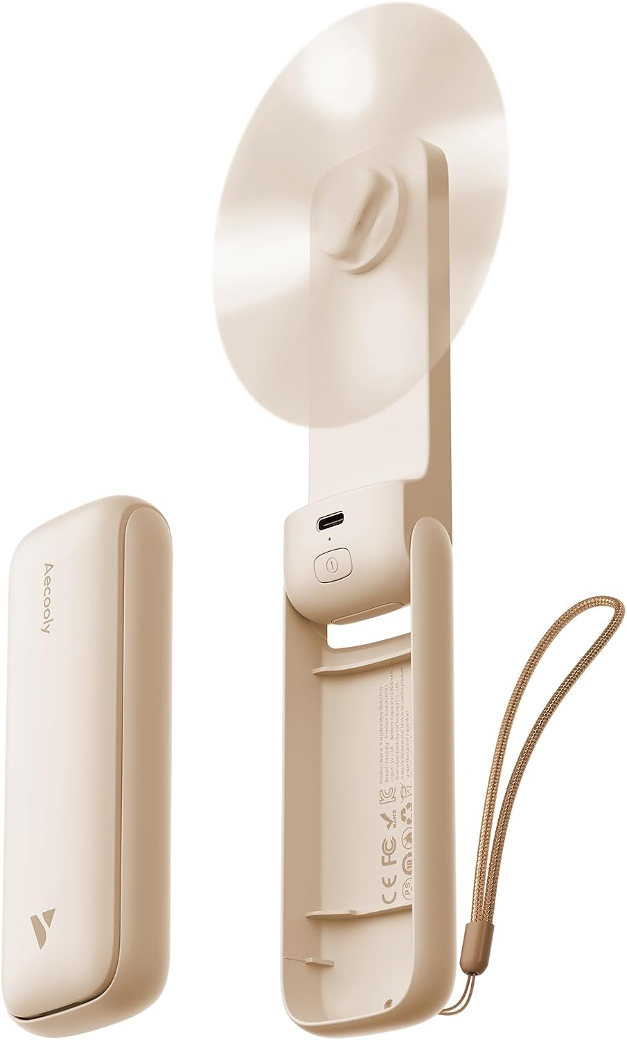 İnce Taşınabilir Fan, İnce El Fan, USB Şarj Edilebilir Mini Kişisel [24H Maksimum Soğutma Süresi], Seyahat için Akülü Küçük Katlanabilir Cep, Yaz, Kadınlar, Kızlar için Hediyeler -Bej