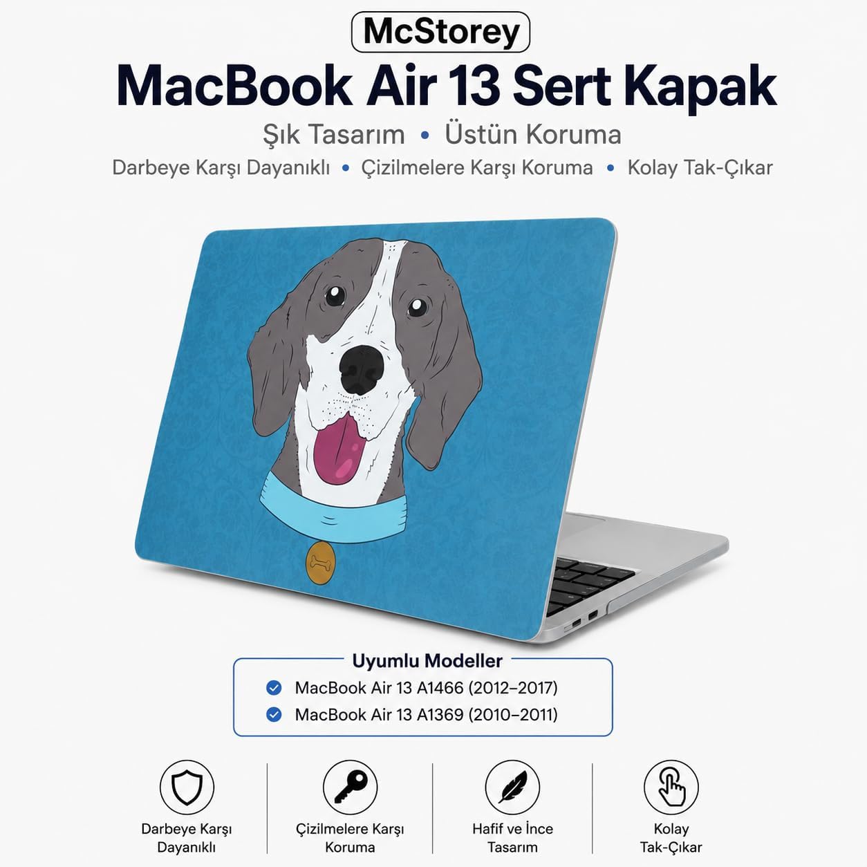 MacBook Air Kılıf 13 İnç A1369 A1466 Uyumlu Sert Kapak Dog01 Tasarım İnce Hafif Darbe Önleyici Hard Case Çizilmeye Dayanıklı Eski Kasa 2010-2017 Koruyucu Kapak Açık Mavi