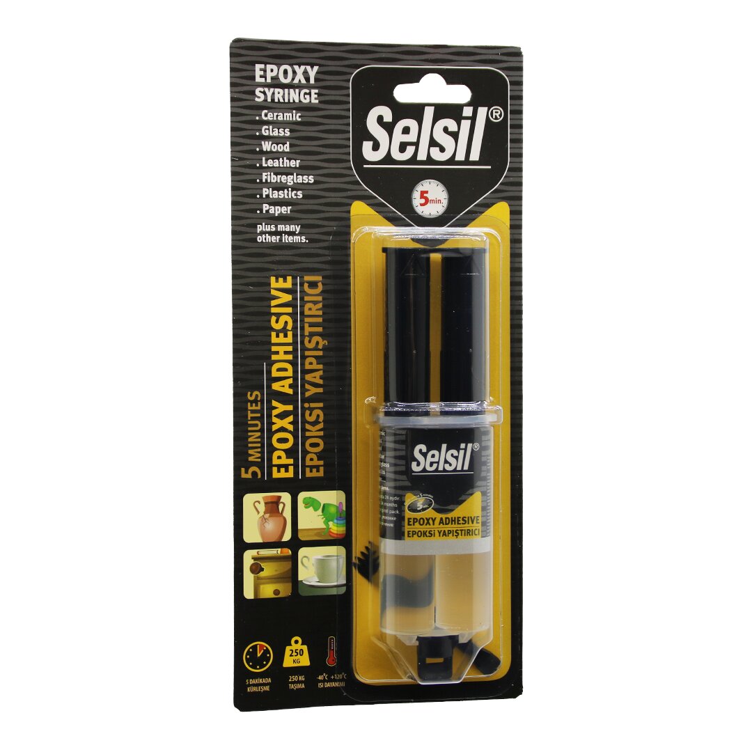 Selsil Epoxy Syrınge Adhesive Şırınga Epoksi Yapıştırıcı 28GR. Alüminyum - Cam - Porselen - Seramik - Ahşap - Metal