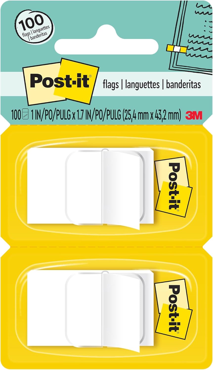 Bayraklar, 50/Dispenser, 2 Dispenser/Paket, 1" Geniş, Beyaz (680-WE2)