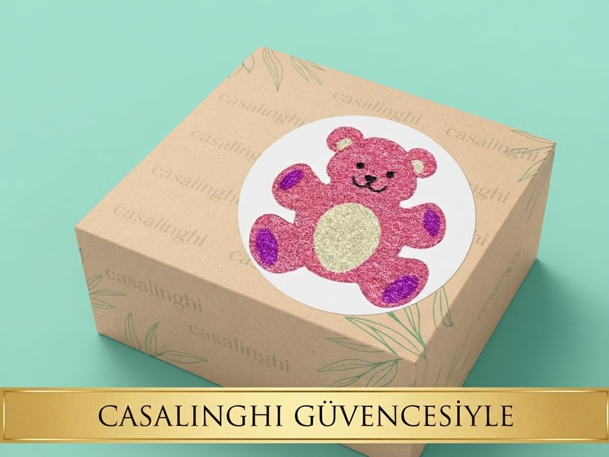 Pembe Ayılı Sticker 40 Adet Yuvarlak Mat Çocuk Etiket 4 cm