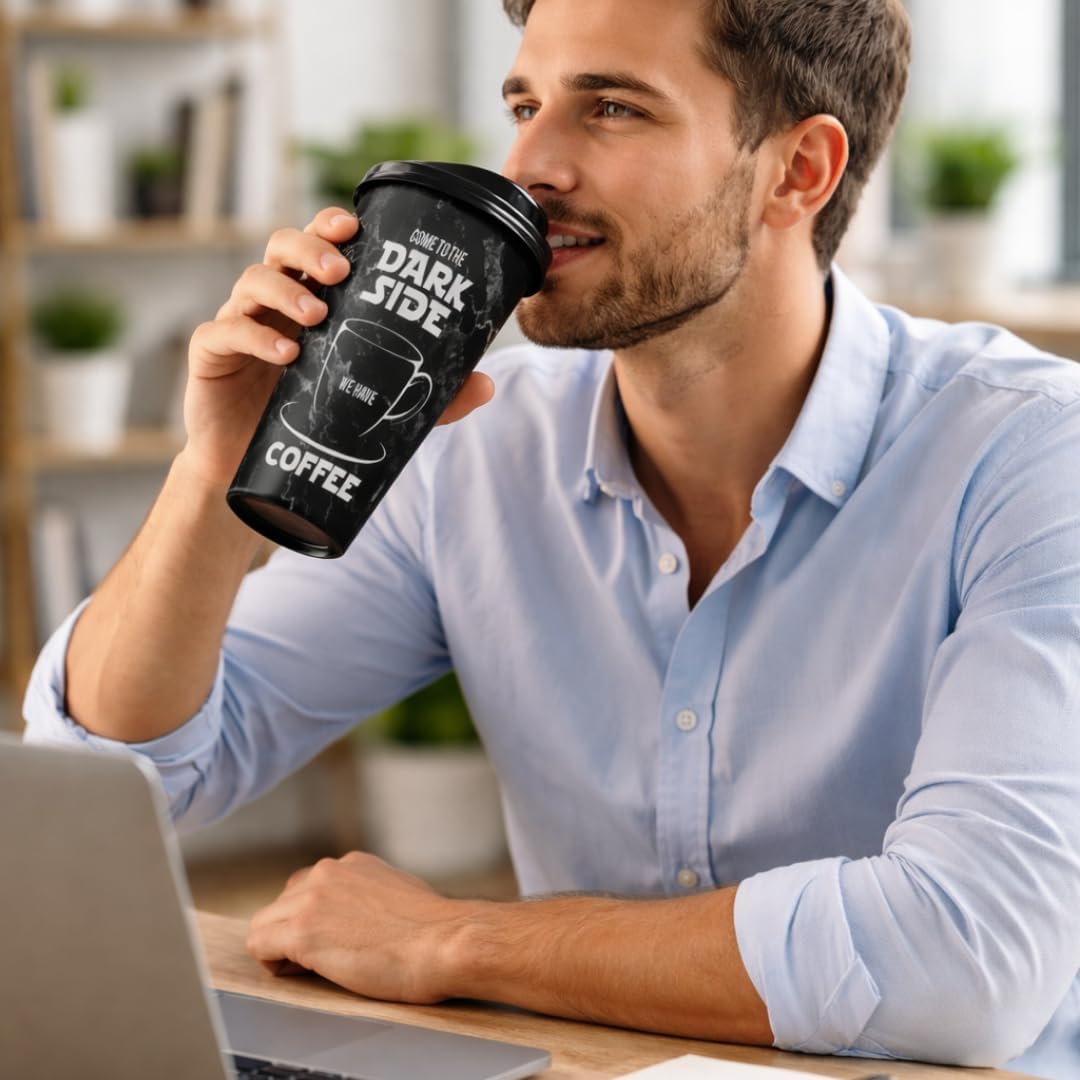 Kapaklı Kahve Bardağı Pratik Kullanımlı Plastik Kahve & Çay Kupası Sıcak İçecek Bardakları Hot Drinks Kabı (650 ml, Coffee House)