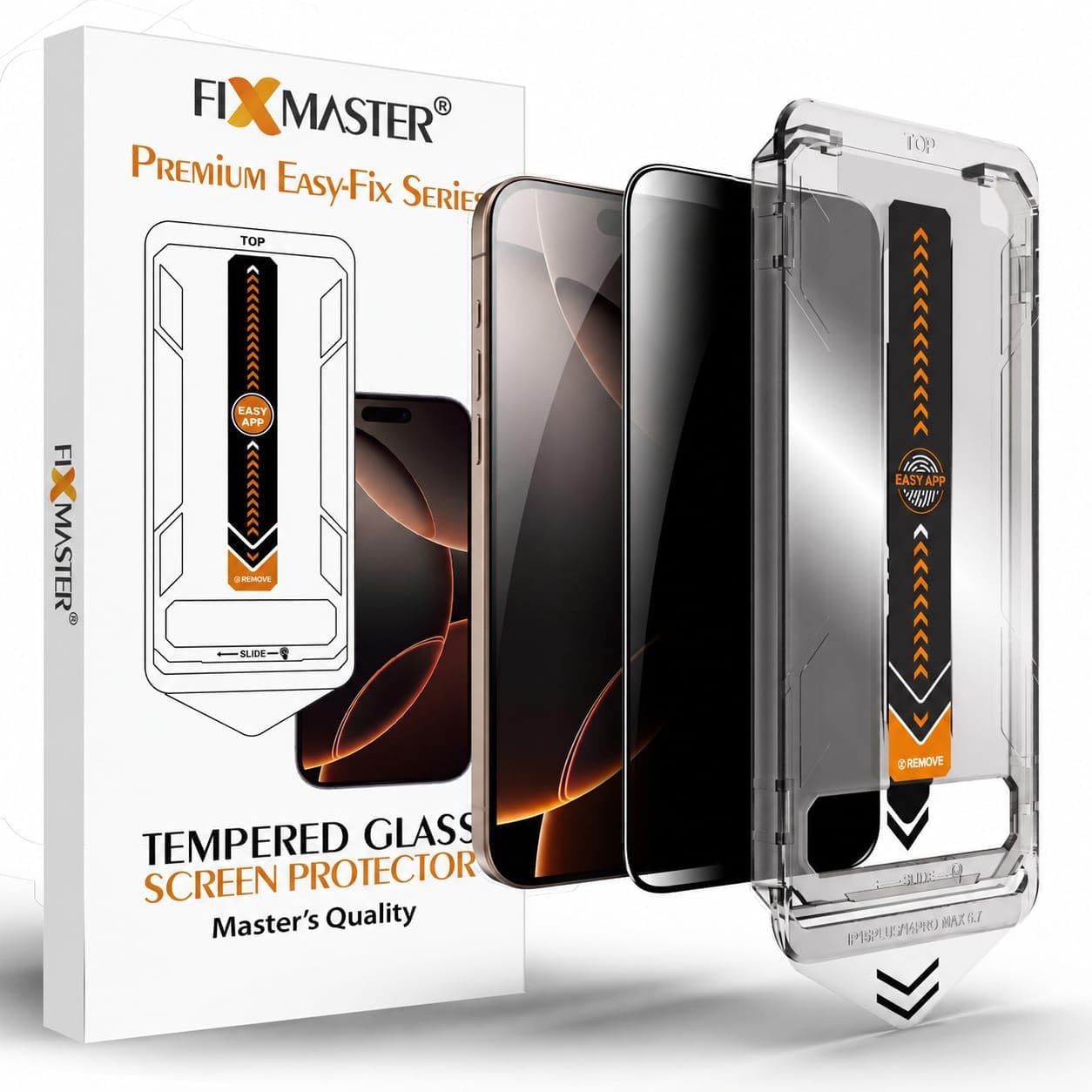 iPhone 17 Pro Max ile Uyumlu Hayalet (Privacy) Temperli Cam, Easy Fix Kolay Kurulum Serisi Yüksek Kaliteli Ekran Koruyucu