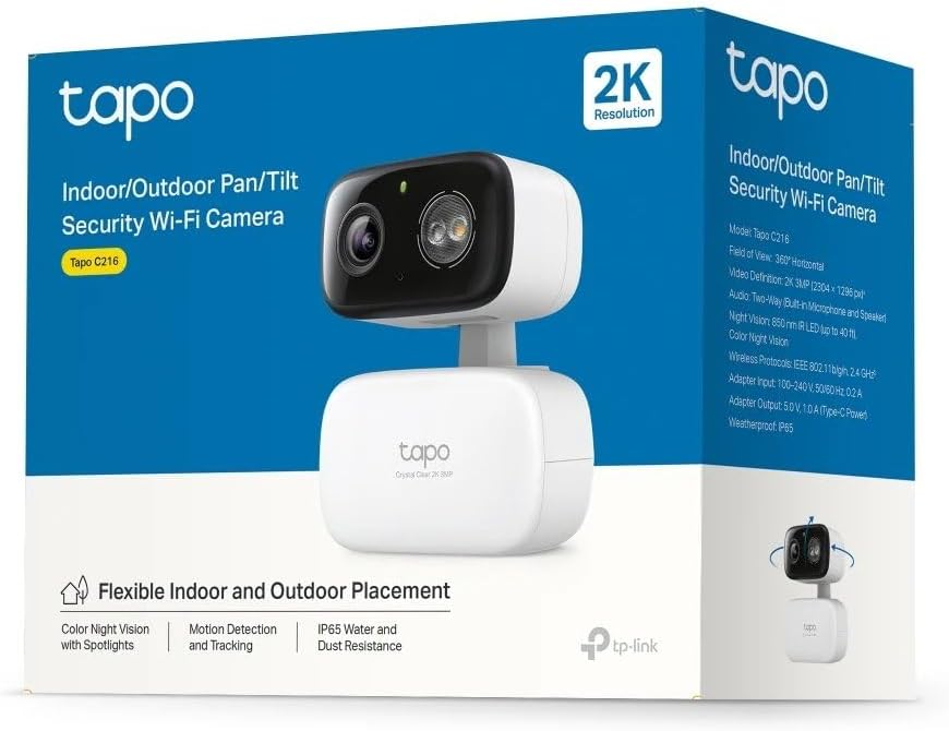 Tapo C216 | İç ve Dış Mekan Wi-Fi Güvenlik Kamerası | 2K 3MP Netlik | 360° Pan/Tilt Hareketli | Renkli Gece Görüşü | AI Bebek Ağlaması ve Kişi Algılama | Akıllı Takip | Bulut/SD Kart Depolama