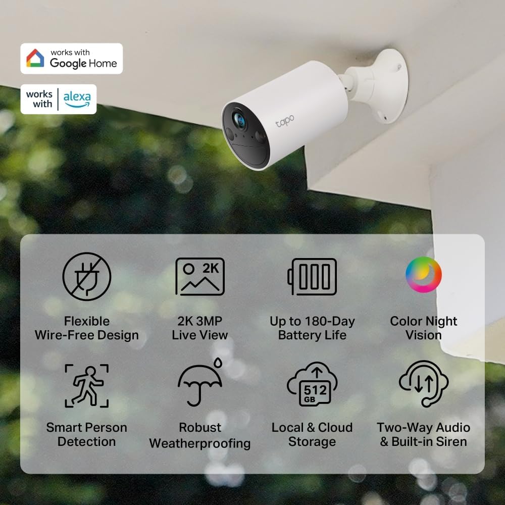 C410, 2K 3MP, Renkli Gece Görüşü, Şarj Edilebilir, Solar Panel Destekli, IP65, Yerel/Bulut Depolama, 125° Açılı, Işıklı ve Sesli Alarm, Kablosuz Bataryalı Güvenlik Kamerası