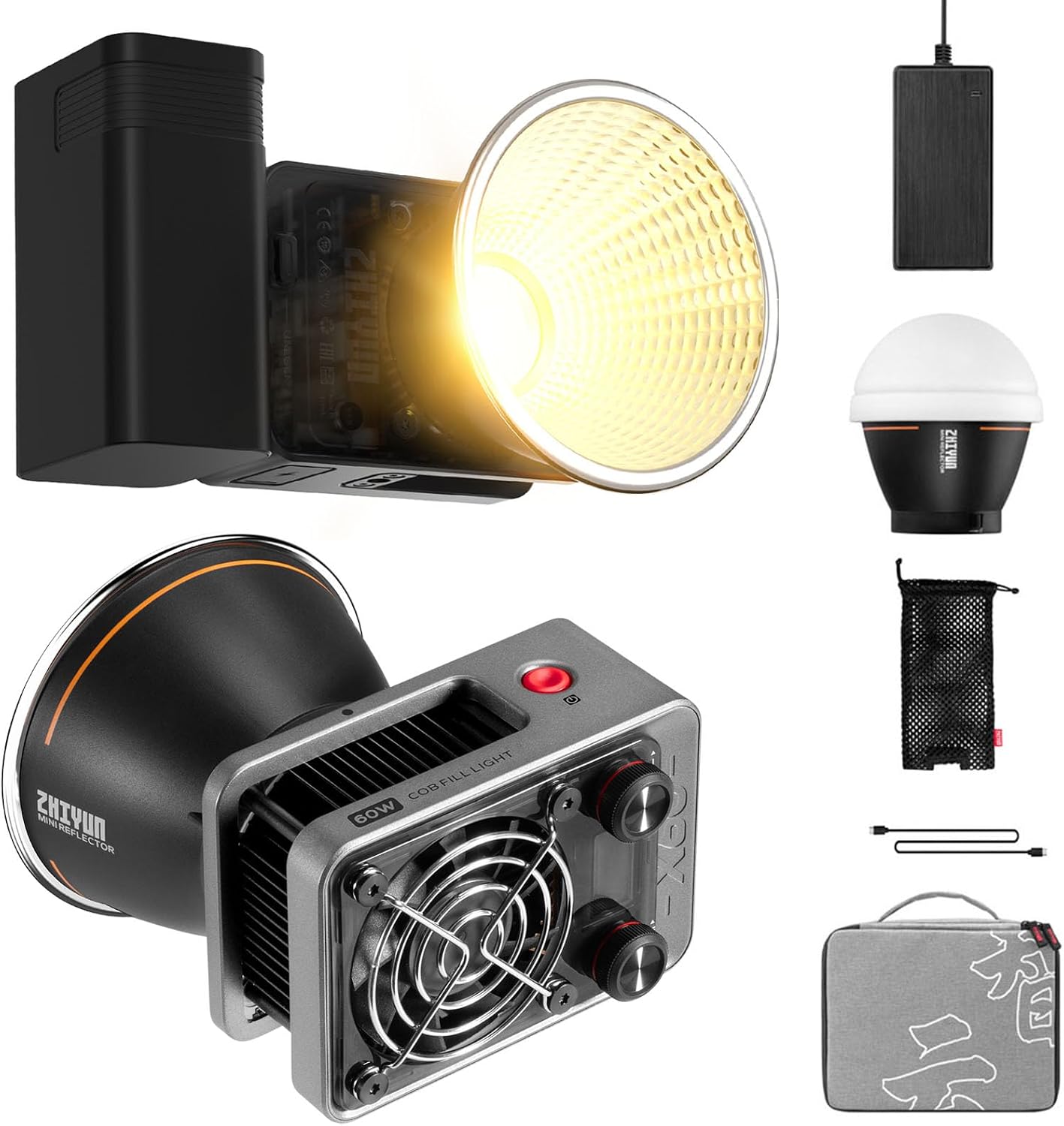 MOLUS X60 COMBO COB LED Video Işığı 60W İki Renkli 2700-6500K Difüzörlü APP Kontrolünü Destekler Bir Pil