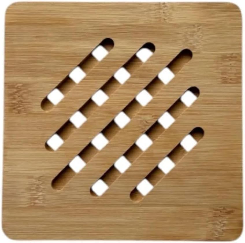 Bambu Nihale, Yuvarlak ve Kare Çizgili, Tencere Tava Çaydanlık İçin, 17 cm, Doğal Ahşap, Nemli Bezle Silinebilir