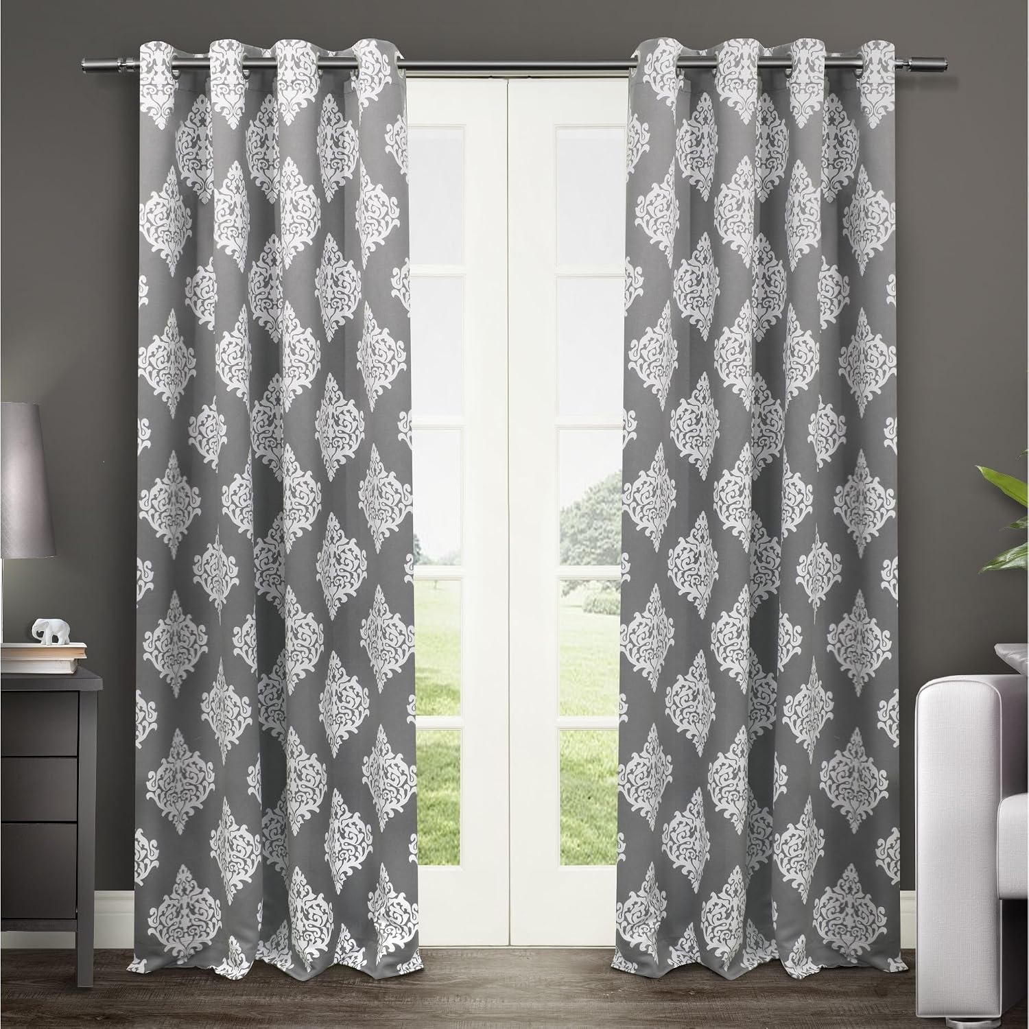 Özel Ev Madalyon Oda Karartma Halkası Üst Perde Paneli Çifti, 132 cm x 274 cm, Siyah İnci