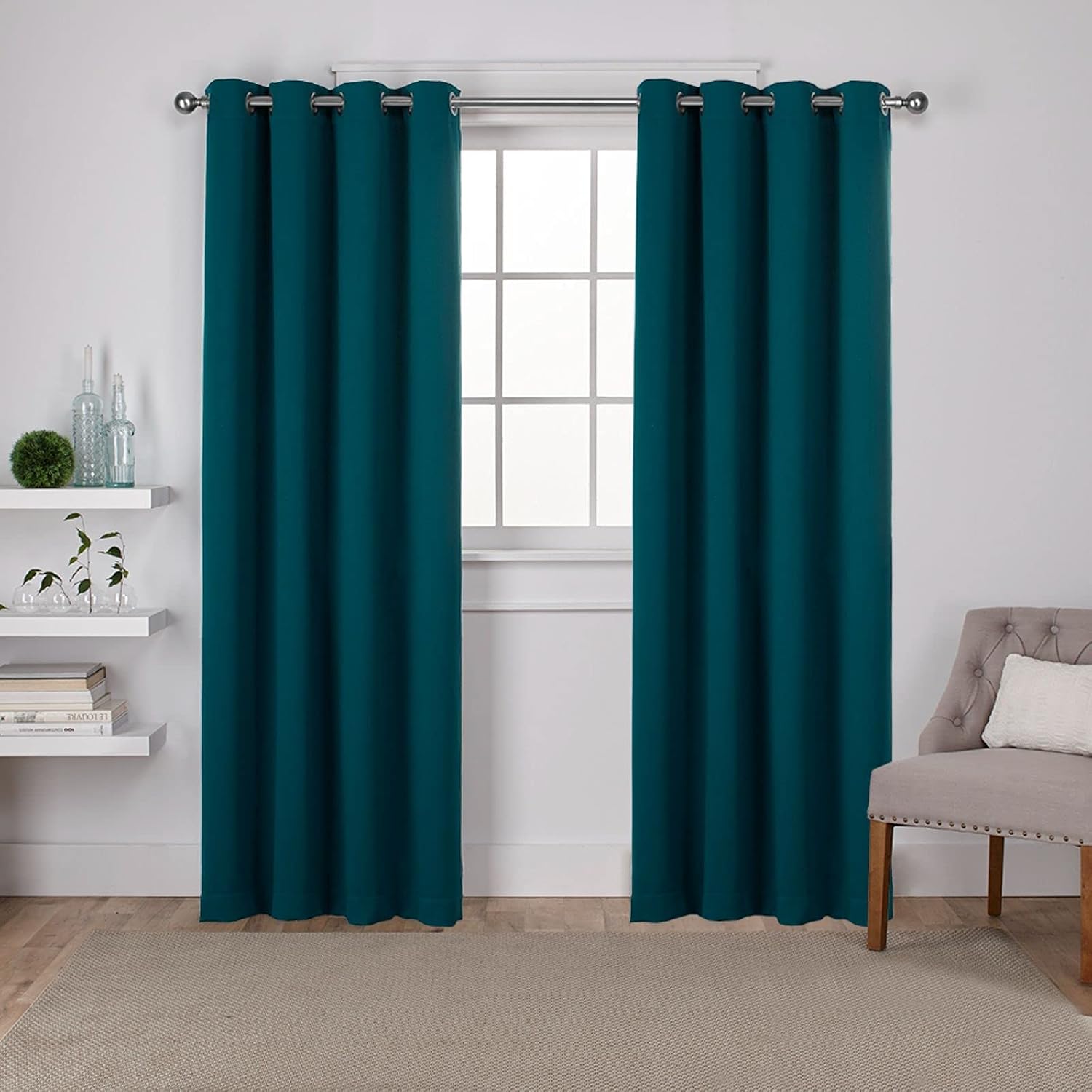 Curtains Saten GT Fitilli Dokuma Oda Karartma Halkası Üst Perde Paneli Çifti, 52x96, Safir Deniz Mavisi, 2 Adet