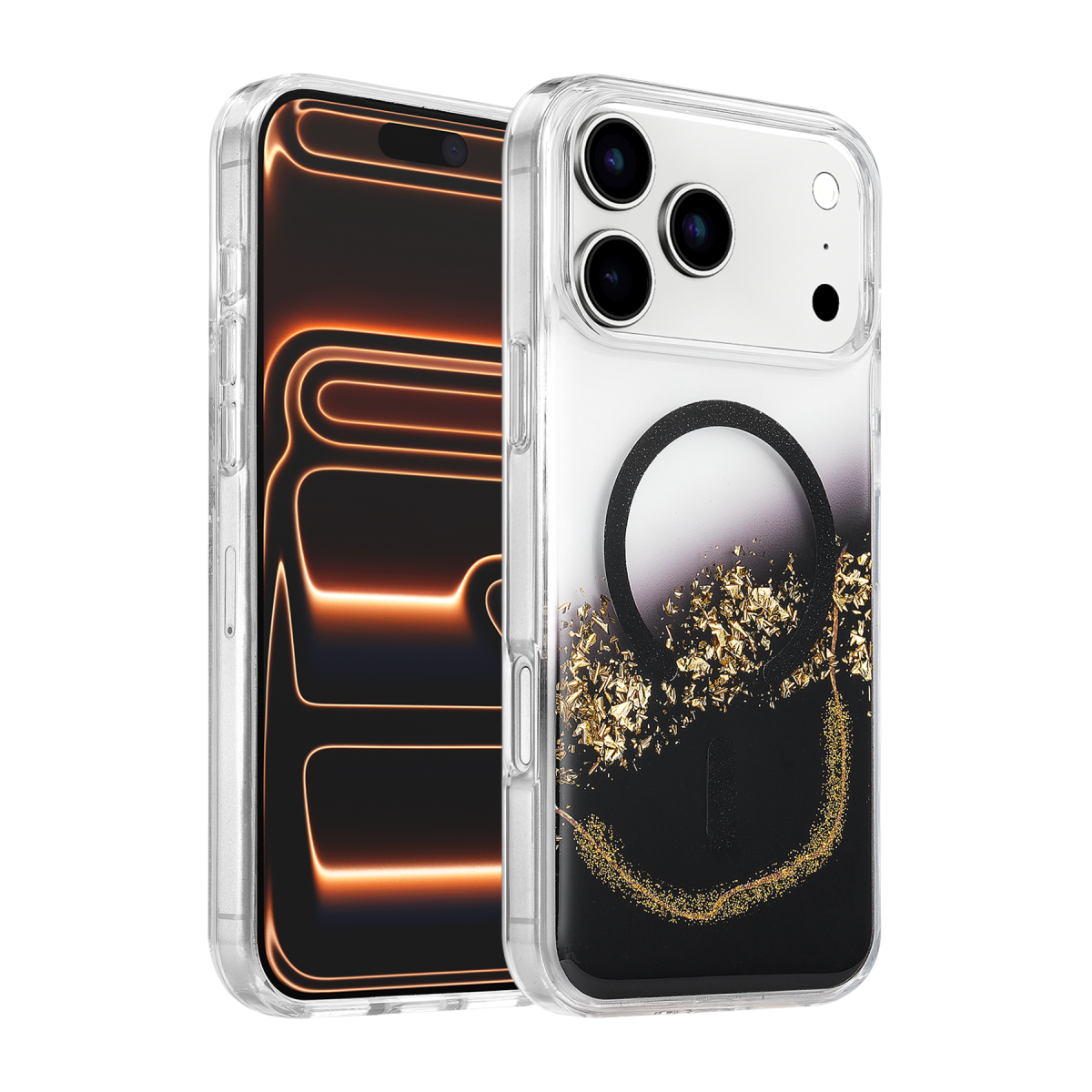 Onegif Apple iPhone 17 Pro/18 Pro Lotus Simli Magsafe Kapak - Siyah