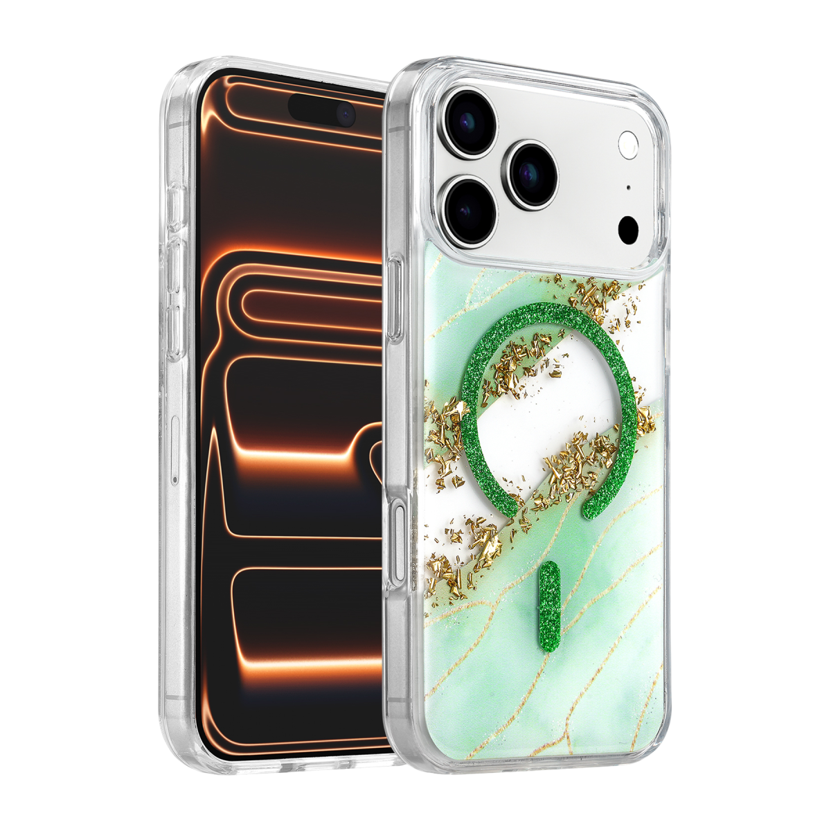 Onegif Apple iPhone 17 Pro/18 Pro Lotus Simli Magsafe Kapak - Yeşil