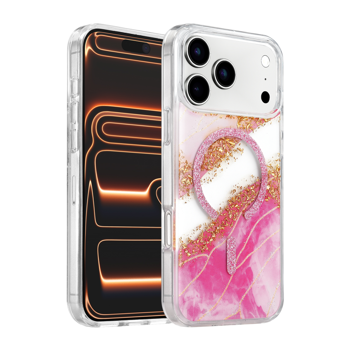 Onegif Apple iPhone 17 Pro Max/18 Pro Max Lotus Simli Magsafe Kapak - Pembe