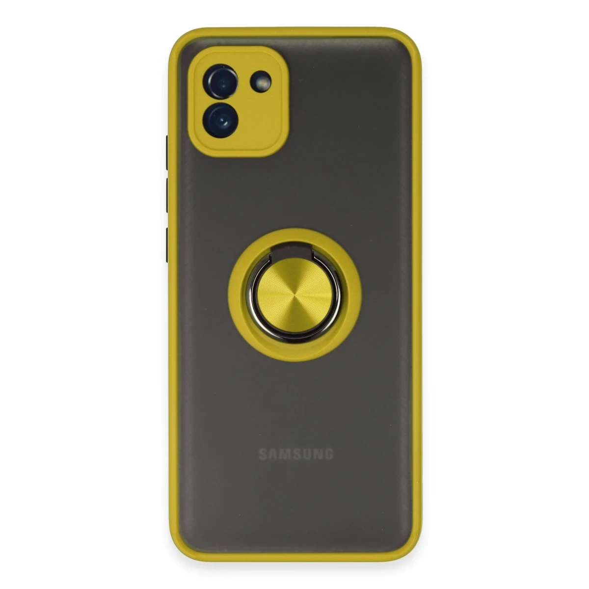 Samsung Galaxy A03 Kılıf Montreal Yüzüklü Silikon Kapak - Sarı